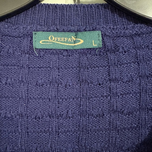 Large Navy Waffle Knit gold Button pockets Cardigan New England Coastal vibe - Picture 5 of 5